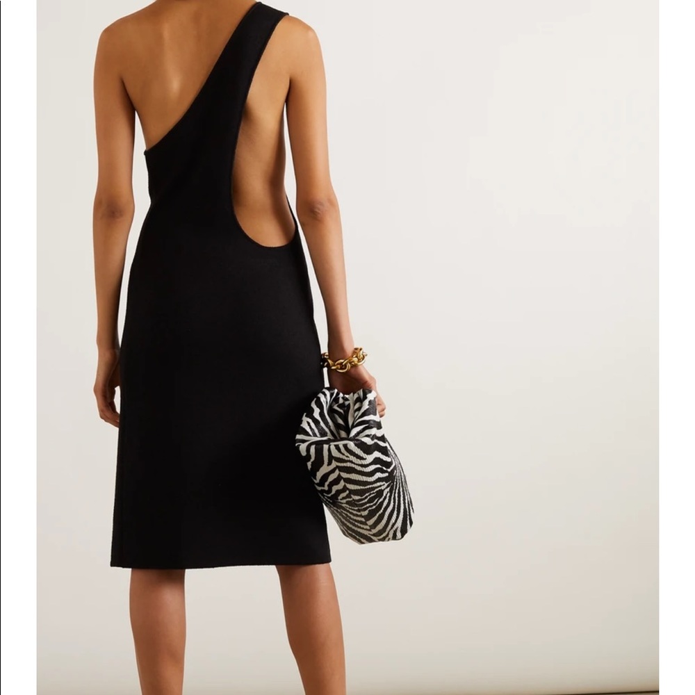 Bottega Veneta Daniel Lee black one-shouldered, knit midi dress, IT38